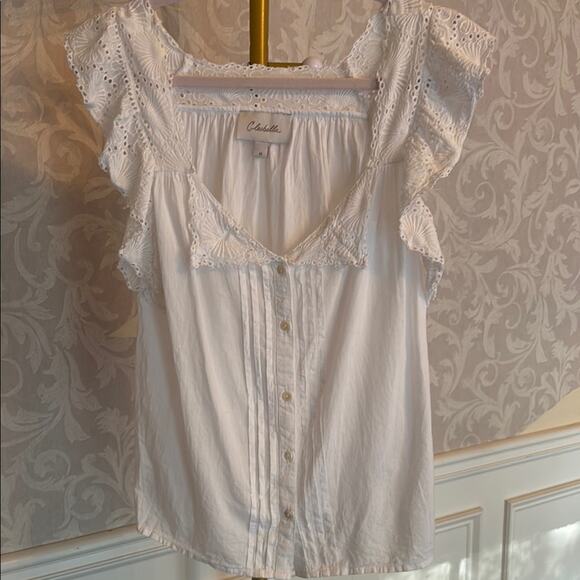 CLEOBELLA White Eyelet Ruffle Top - Picture 1 of 12